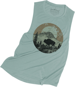 Rocky Mountains Buffalo Winter Vintage Design Women&#39;s Flowy Basic Muscle Tank - RM
