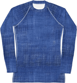 Blue Jeans Patterned Women's Rash Guard, Long Sleeve Yoga Workout Rash Guard, Jiu Jitsu BJJ MMA Rash Guard, Fitness Exercise Rash Guard