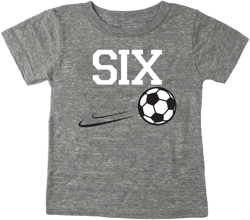 Sixth 6th Birthday &#39;Six&#39; Soccer Tri Blend Kids Birthday T-Shirt - Boy and Girl Tee Twins Triplets