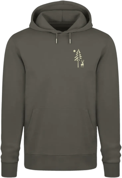 Organic men&#39;s hoodie deer - outdoor - hooded sweater elk/reindeer - medium fit - 100% organic cotton