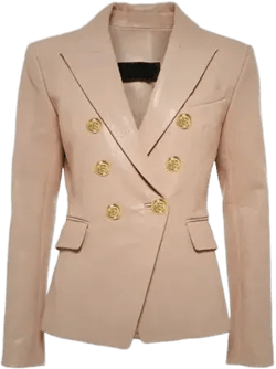 Women&#39;s Beige Double-Breasted Blazer in Real Soft Sheep Leather Custom Tailored Fit with Gold Buttons Luxury Office & Casual Wear Jacket
