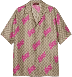 Gucci Men's Pink Printed Silk Twill Bowling Shirt, Ready-To-Wear