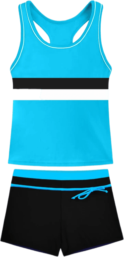 Girls Tankini Swimsuits 2 Pieces Racerback Bathing Suit with Shorts Quick Dry Kids Swimwear Sky Blue 8-9 Years