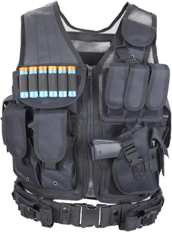 Tactical Combat Vest with Holster for Adult Airsoft Training Black Lightweight