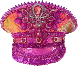 Women's Burning Man Sequin Hat Mucis Festival，Women's Pink Sequin and Gemstone Bachelorette Party Headdress, Embroidered, Pearls and Crystals