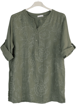 Embroidered Henley Cotton Tunic Top for Women Summer Lightweight Top Delicate Embroidery Casual Top.