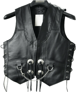 Men&#39;s Black Leather Fringed Concho Chain Vest Motorcycle Biker Vest S to 5XL