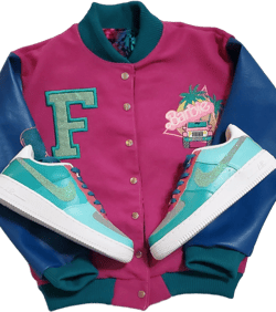 Custom Black Doll Shoes and Varsity Jacket/ Air Force Ones/ Custom Shoes/ Custom jacket