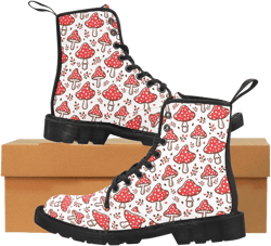 Magic Mushrooms Canvas Boots Women, Casual Lace-Up Boots Shoes, Fashion Comfortable High Top Shoes, Aesthetic Hiking Boots, Combat Boots