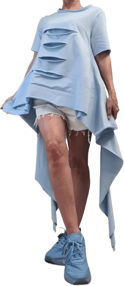 Avant Garde Light blue Tunic, Deconstructed Top, Loose Tunic, Asymmetric Blouse, Oversize Tunic, Short Sleeve