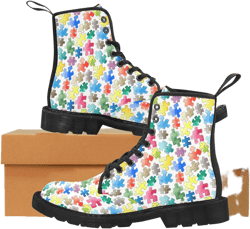 Jigsaw Puzzle Pieces Canvas Boots Women, Casual Lace-Up Boots Shoes, Fashion Comfortable High Top Shoes, Aesthetic Hiking Boot, Combat Boot