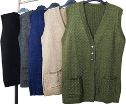 women sweater vest, v-neck sleeveless cardigan, knit button sweater, handknit long waistcoat, warm sleeveless jacket, winter pocket vest