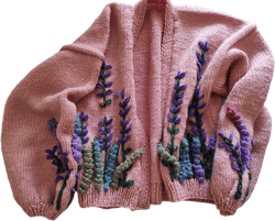 Lavender Field Embroidery Cardigan – Soft Pink Floral Knit Sweater - Autumn/Winter Layering - Cozy Outfit -Unique Gift for Her