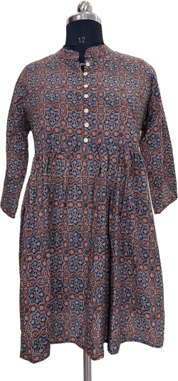 Pure Cotton Kurtis For Women - Brown & Navy Blue Printed Tunic - Short Kurta Top - Indian Ethnic Top - Summer Cotton Tunic Tops Tees T-shirt