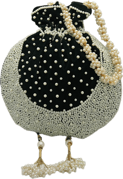 beautiful artisan handmade decorative pearl beaded velvet fabric wedding favor bag with pearl handle | pearl potli handbag for wedding gift