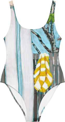 Surf Board Swimsuit | Yellow Striped Towel One-Piece Women’s Bathing Suit