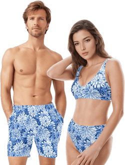 Matching Swimsuits Tropical Floral Print Bathing Suits for Couple Swimwear for Honeymoon or Wedding Gift for Bride and Groom Beach Vacation