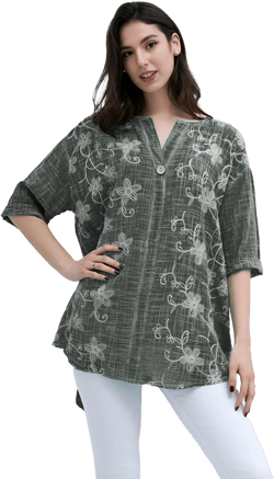 Ladies Italian Lagenlook Cotton Embroidered Lightweight Summer Tunic Top.