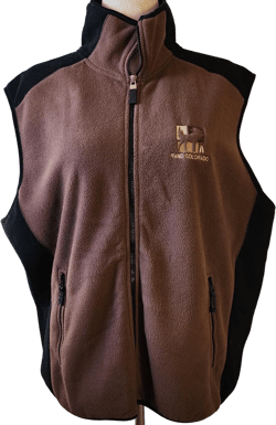 M or L vintage Colorado themed brown and black fleece vest, Polar Quality Sportswear, choice of size