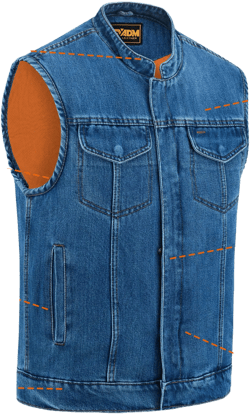 Men&#39;s Denim Biker Vest | Sleeveless Motorcycle Riding With band Collar Blue Jacket | Club Style Cut Off Vest with Concealed Carry Pockets