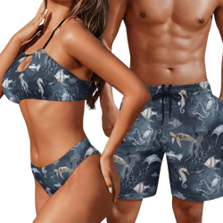 Couple&#39;s Swimsuit Set, Mr and Mrs Matching Swimwear, Honeymoon Beach Outfit, His and Hers Bathing Suit, Honeymoon Gift Matching Swimsuits