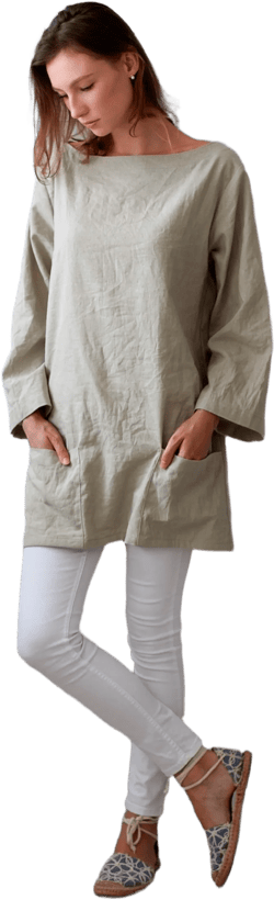 Oversized Linen Top. Flax Tunic Dress. Linen Top With Poklets. 100% Pure Linen (Italy)