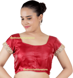 Readymade Saree Blouse, Designer Sari Blouse, Traditional Saree Blouse, Maroon Dupion Silk Saree Blouse, Kundan Work Blouse