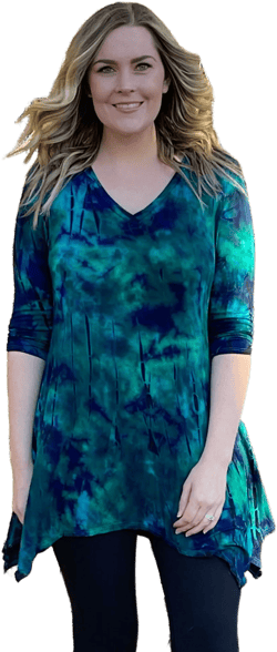 Tunic Top, Tie Dye Tunic, Tunic Top, Womens Top, Tie Dye, Multi Blues, Green, Purple, Black, Peacock Colors Tunic, XL, 2X 3X V Neck