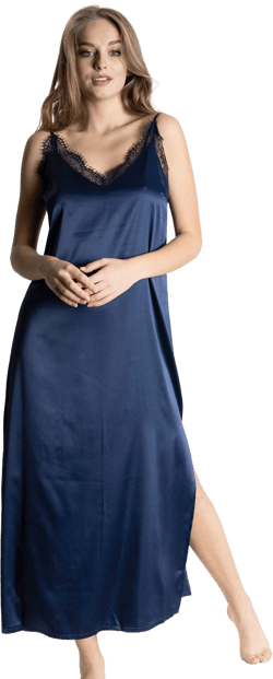 Long Silk Nightgown Women • Satin Chemise Nightie Maxi Slip Dress • Nightshirt Bridesmaid Night Dress •  Navy Blue Sleepwear Nightwear