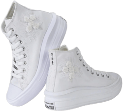 Wedding Shoes For Bride, Custom Move Converse, White Flowers Embroidered Sneakers for Bride, Personalized Wedding Converse Shoe, Unique Gift