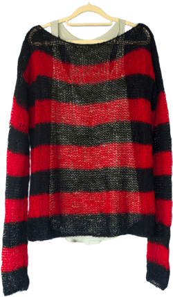 Striped Baggy Sweater, Red Black Punk Jumper, 90s Grunge Clothing, Mohair See Through Oversize Knit Top,  Man Mohair Sweater, by myAqua