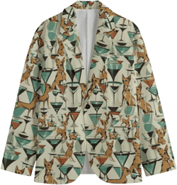 Chihuahua Martini Glasses, Retro Dog Blazer, Men&#39;s Cotton Blazer, Sport Coat, Smoking Jacket, Dinner Jacket, Plus Sizes, Designer Luxury