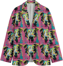 Pop Art Collie Dog Blazer, Men&#39;s Cotton Blazer, Sport Coat, Smoking Jacket, Dinner Jacket, Plus Sizes, Designer Luxury. Modern Art Pink