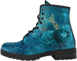 Combat Boots - Beautiful Flowers #110 Green Shoes | Cute Kawaii Aesthetic Custom Shoes for Women, Wedding Bride Shoes, Bridal Flat 90s Boots