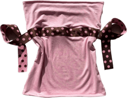 Pink and brown polka dot tube top with tie around ribbon- coquette clothing fashion-handmade women&#39;s summer top-cute bimbo clothes