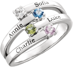 Name Engraved Family Ring Mother&#39;s Jewelry Sterling Silver 1-4 Round Birthstones