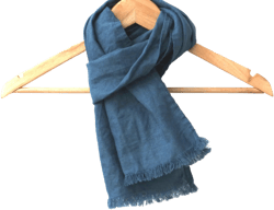 small short denim blue linen scarf for men and women