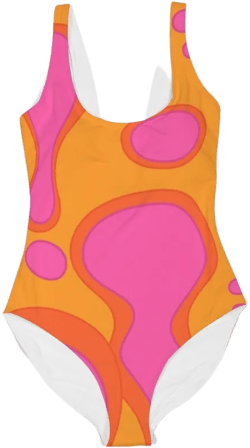 Women&#39;s One-Piece Swimsuit - 70&#39;s Lava Lamp Print - Colorful Bathing Suit - Modest Cut - Full Coverage - Y2K Vibes - Orange & Pink - Groovy