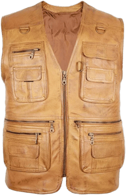 Men&#39;s Handmade High Quality Hunting Vest, Leisure Vest, Leather Vest, Fishing vest Casual Motorcycle Biker Leather Vest. Leather Waistcoat