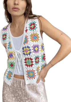Crochet Granny Square Vest, Colorful Crochet Waistcoat, Boho Hippie Clothing, Woman Crochet Vest, Festival Vest, Gift for Her, Xmas in July