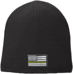 Thin GOLD Line Tattered American Flag Dispatcher Law Enforcement Winter Hat Beanie Fleece Lined Skull Cap - Color Choice - FREE SHIPPING