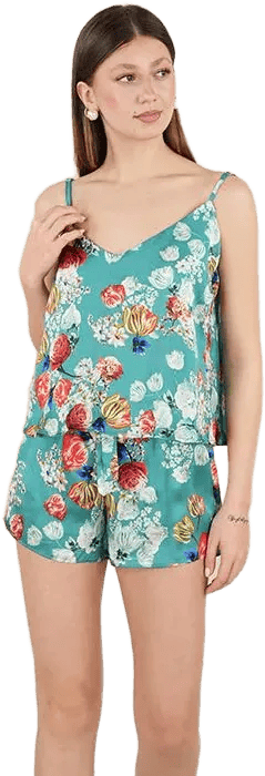 Pure Silk Pajama Set Blouse and Shorts | Soft % 100 Silk FLOWER