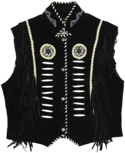 Traditional Men Black Western Suede Leather Vest - Classic Native American Fringe Vest, Vintage Leather Beaded Tassels Cowboy Vest Waistcoat