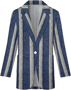 Women&#39;s Madison Avenue Blue & Light Gray Pinstriped Design Print Blazer Jacket