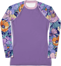 Womens Rash Guard Swim Top Purple Boho Floral Print Long Sleeve Swim Shirt Girls Surf Shirt for Ladies Swimsuit for Surfing Beach Vacation