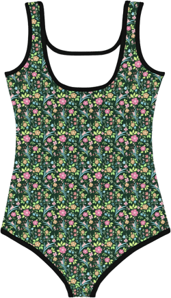 Kids swimsuit, Green girls swimming costume, Floral children swimmers, Family matching swimwear, Kids vacation outfit, Botanical swimwear