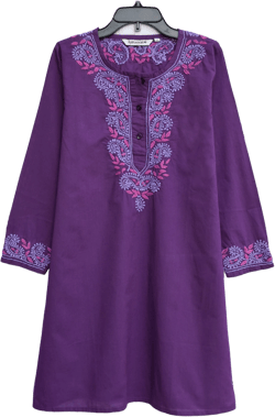 Ayurvastram ADITI Pure Cotton Round Neck, Hand Embroidered Tunic, Kurti, Regular and Plus Sizes