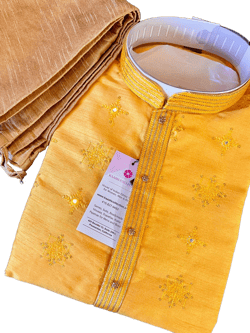 Size 38 | Readymade Mango Yellow Color Men Kurta Pajama Set with Sequin and Thread Work | Designer Kurta Pajama for Men
