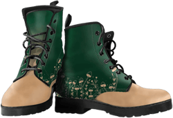 Forest Magic Women Green Vegan Leather Combat Boots, Birthday Gifts for Her, Boho Hippie Witch, aesthetic