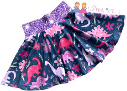 Girly Dinosaur Outfit, Toddler Pink and Purple Dino Twirly Skirt, Dinosaur Party Dress, Skirts for Toddler Girl